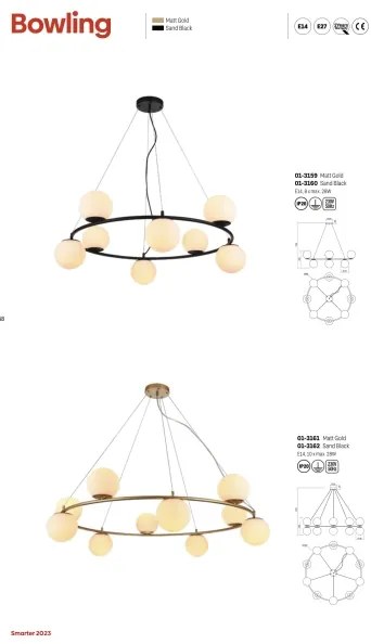 Redo 01-3158 - Luster na lanku BOWLING 6xE14/28W/230V čierna