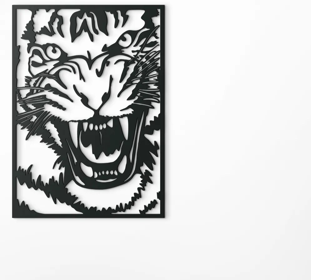 drevko Drevený obraz na stenu Tiger útočí Rozmer obrazu: 44,5 x 31,5 cm, Farba dekorácie: Čierna