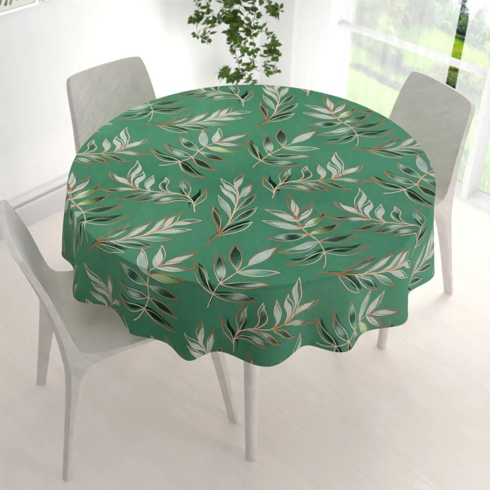 Biante Bavlnený okrúhly obrus Sandra SA-435 Popínavé listy na zelenom Ø 40 cm