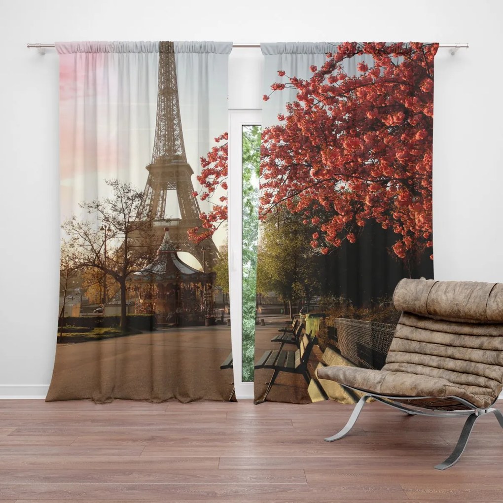 Sablio Záves Eiffelova veža a červený strom: 2 ks 140x250 cm