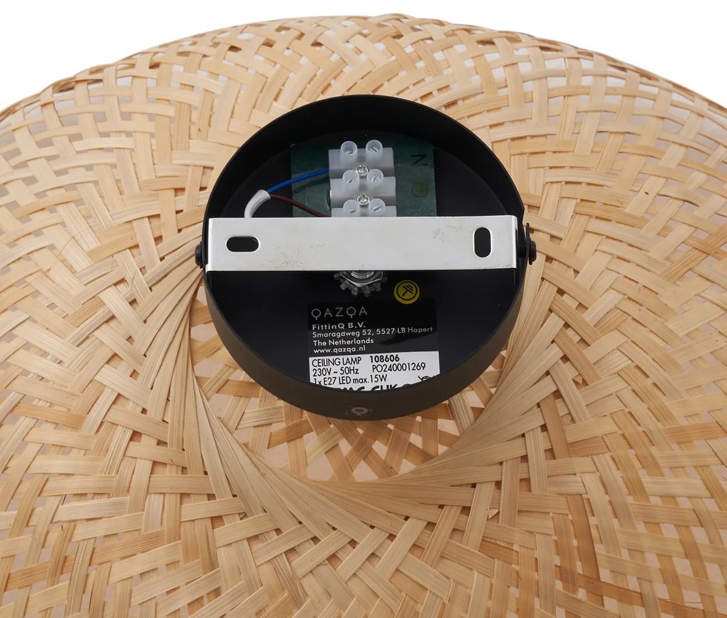 Art Deco stropné svietidlo čierne s prírodným bambusom 40 cm - Alka