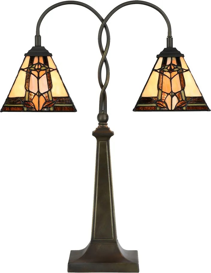 Béžovo-hnedá stolná lampa tiffany Bernadette I - 48*66 cm E27/max 2*40W