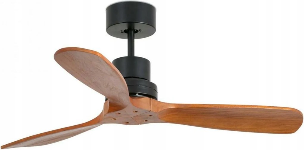 Faro Mini Lantau S čierny stropný ventilátor s DC motorom a drevenými lopatkami