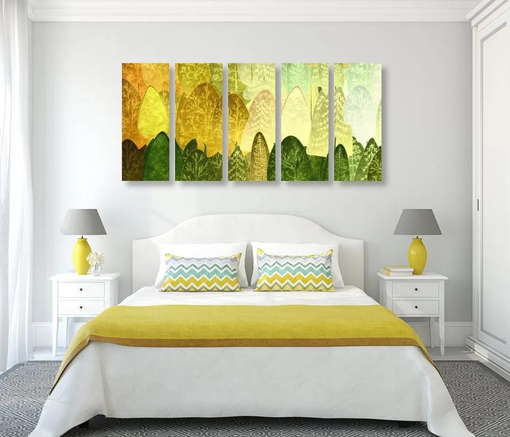 5-dielny obraz zelené maľované stromy