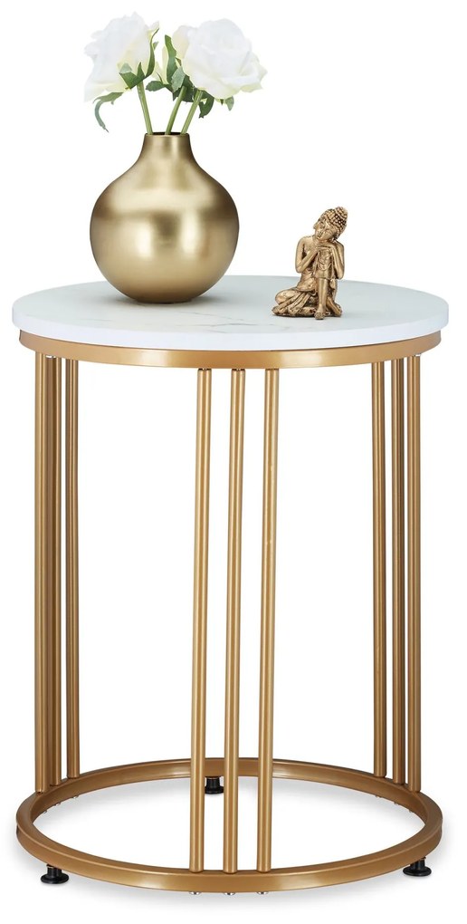 Okrúhly príručný stolík Relaxdays (biely mramor) – RD10034371