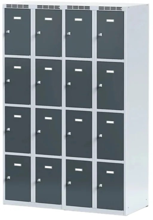 Šatníková skrinka S6 s úložnými boxami, 8 boxov, 1800 x 600 x 500 mm, otočný zámok, oranžové dvere