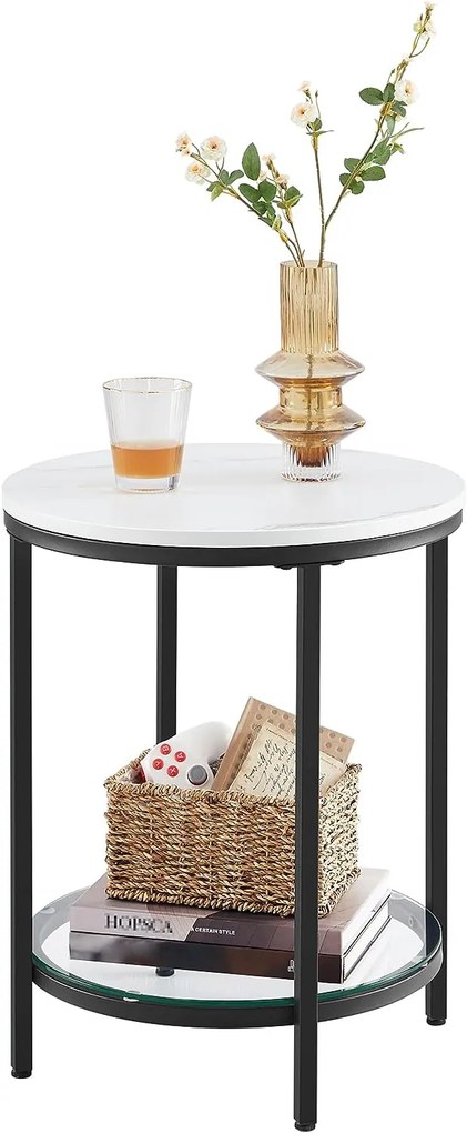 Príručný stolík ERIC s mramorovým dizajnom, 45x55cm, čierna/biela Vasagle