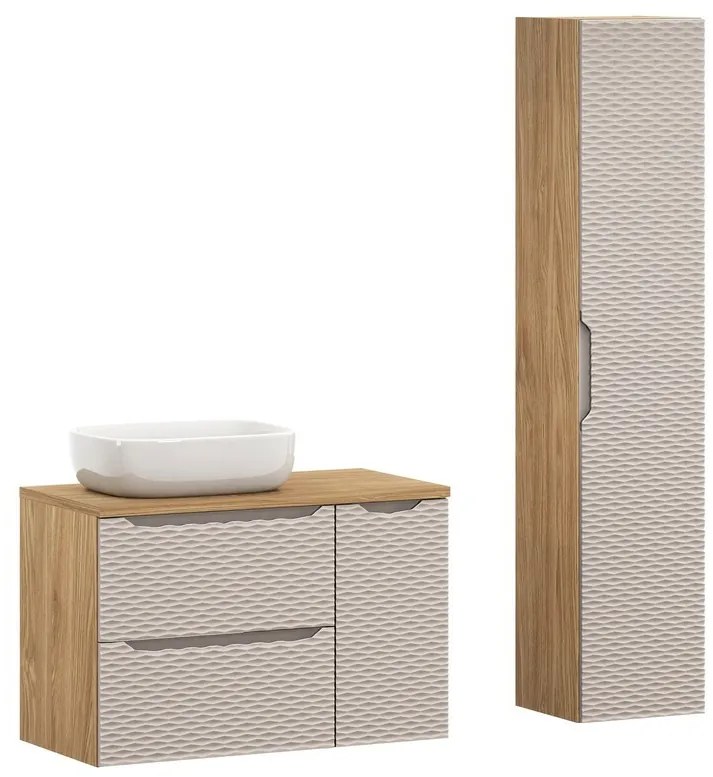 Kúpeľňová zostava Ocean 90 cm s umývadlom a skrinkami béžová/dub olejovaný