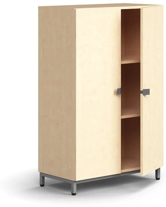 Skriňa QBUS, 2 police, na nožičkách, s madlom, 1252x800x420 mm, strieborná, breza