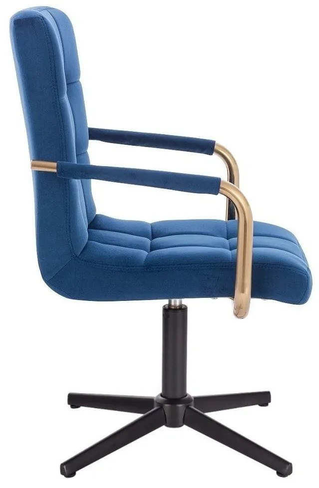 LuxuryForm DESIGN Otočná stolička VERONA GOLD VELUR na čiernom kríži - modrá