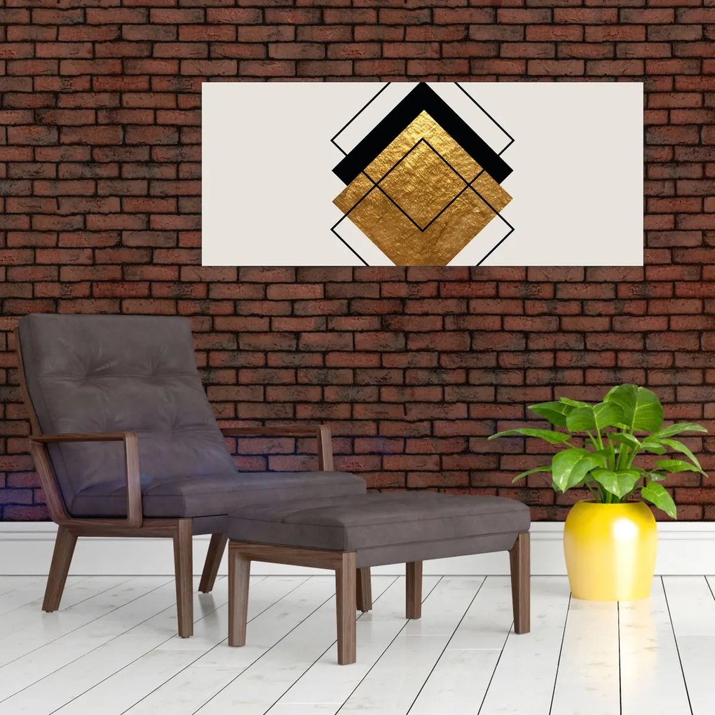 Obraz - Abstrakcia zlatá a biela N⁰1 (120x50 cm)