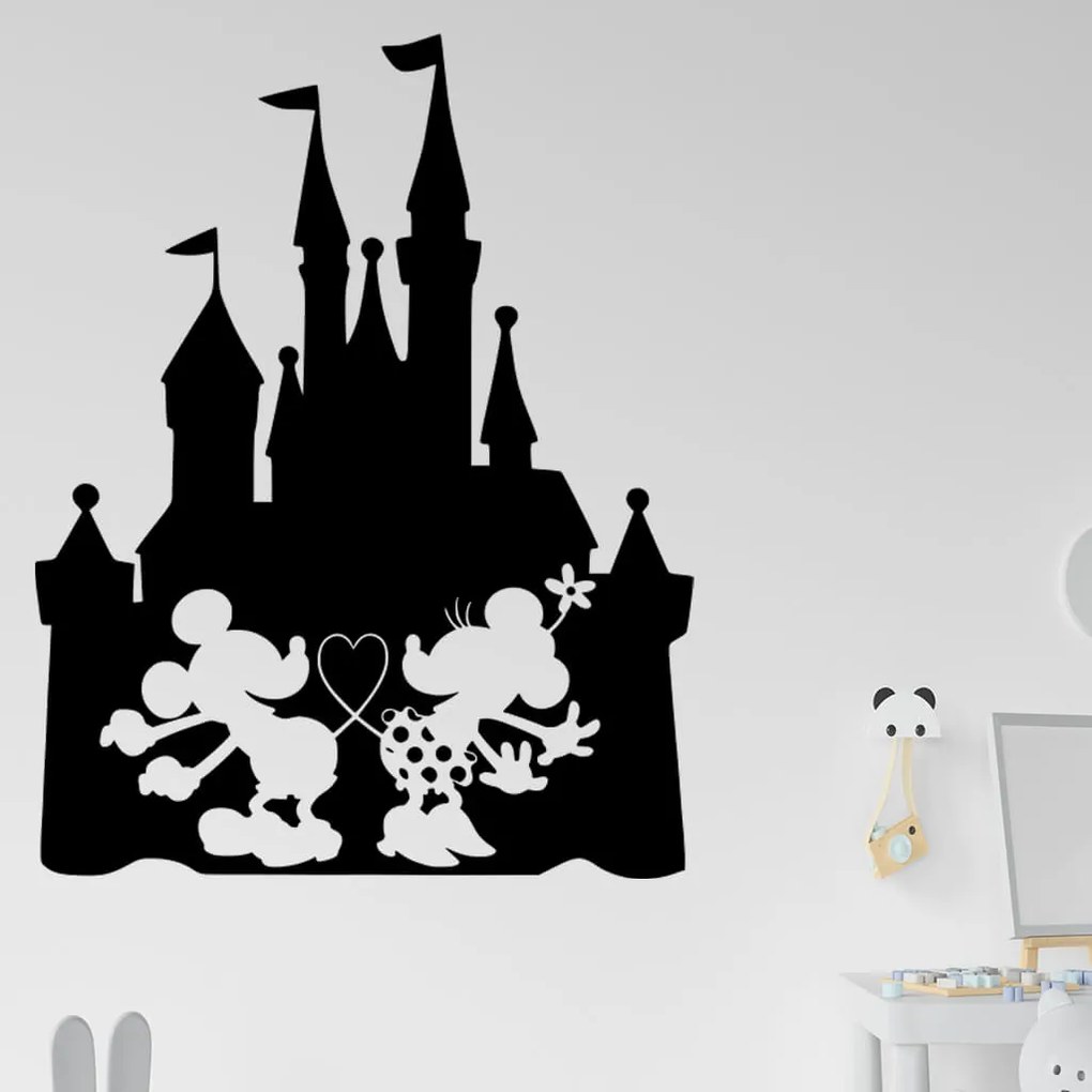 Veselá Stena Samolepka Zamilovaní Mickey a Minnie na Zámku Farba: žltá, Veľkosť: 100 x 78 cm