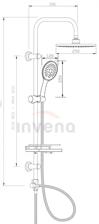 Invena Corso, sprchový stĺp s poličkou, chrómová, INV-AU-23-001-C