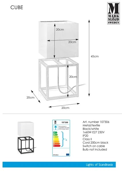 Markslöjd 107306 - Stolná lampa CUBE 1xE27/60W/230V