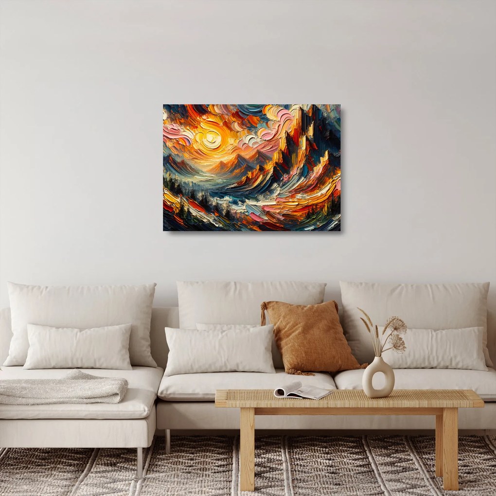 Sklenený obraz - Hory zalité slnkom (70x50 cm)
