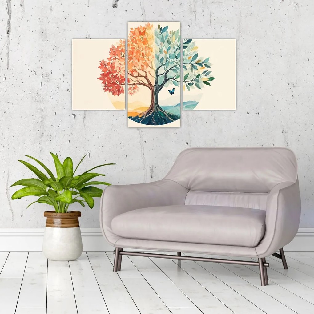 Obraz – Duálny strom s motýľom (90x60 cm)