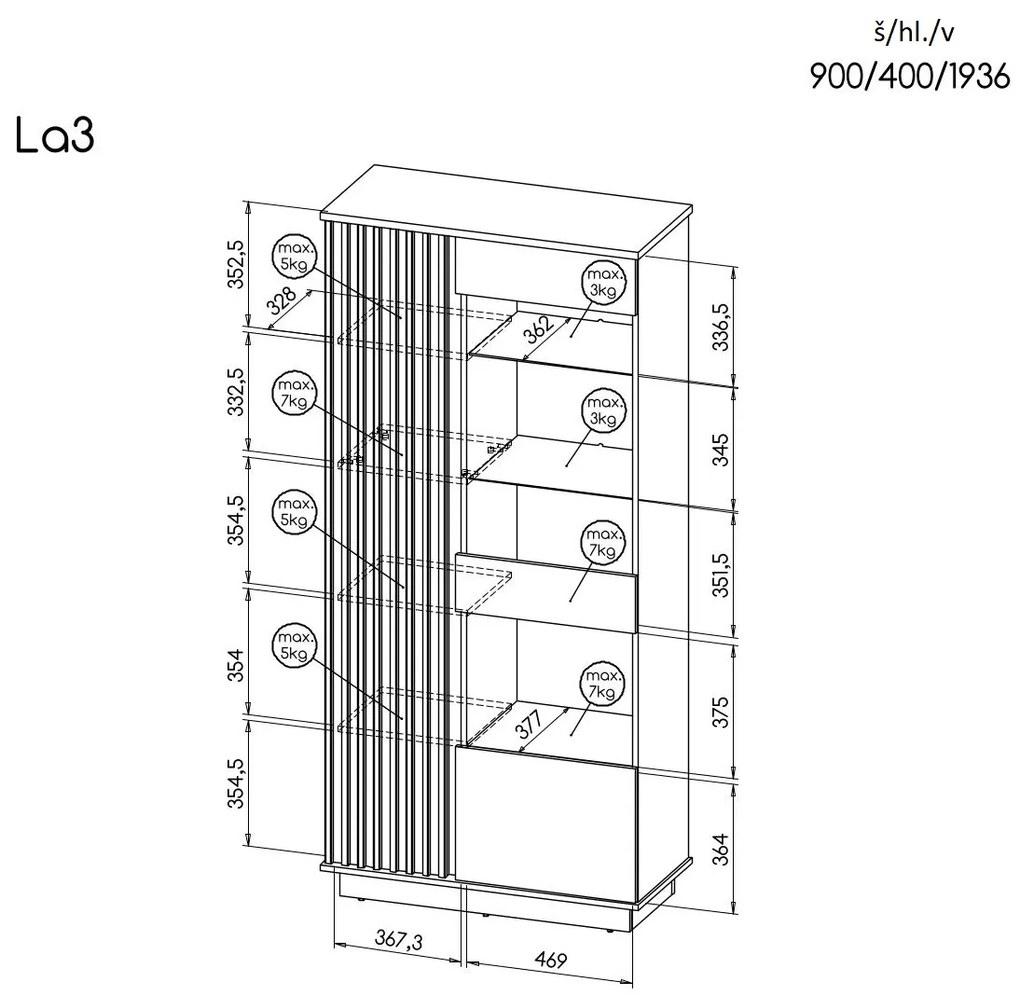 Vitrína typ LA3 Laticia (matna čierna + dub wotan). Akcia -19%. Vlastná spoľahlivá doprava až k Vám domov. 1040629