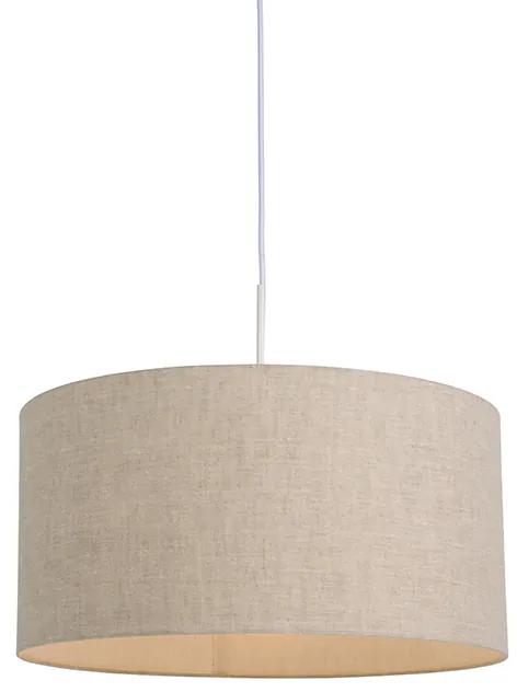 Vidiecka závesná lampa biela s bavlneným tienidlom svetlo šedá 50 cm - Combi