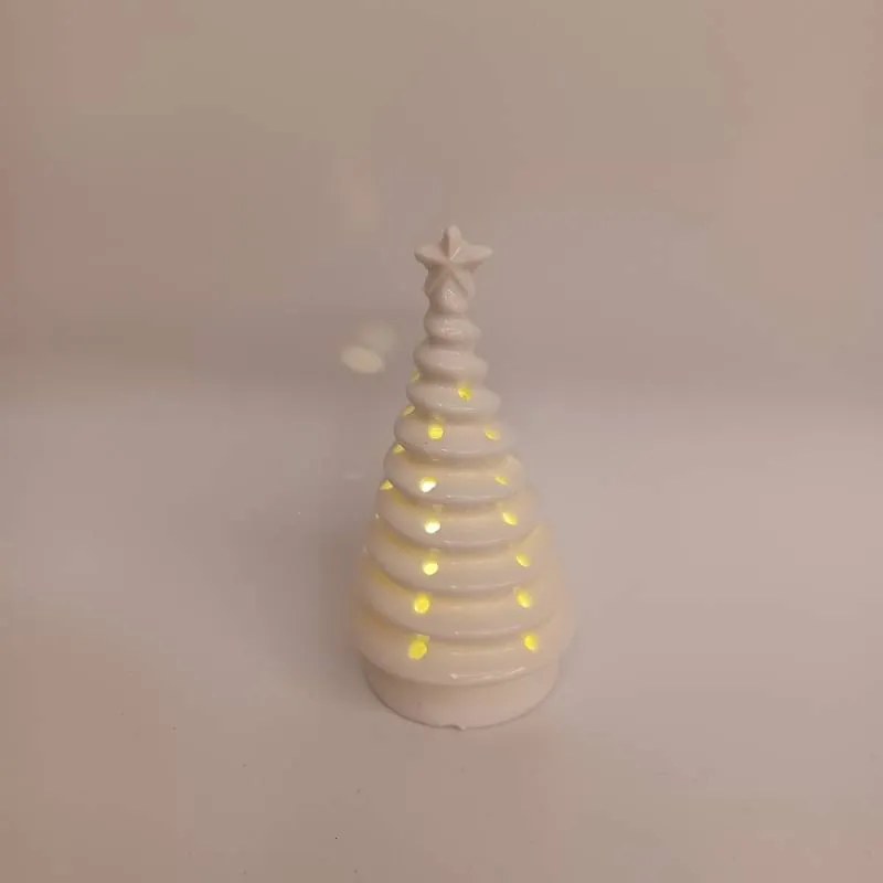 DECOLED Keramický stromček, 6,2 x 6,2 x 11,2 cm, teplá biela, 2xLR44