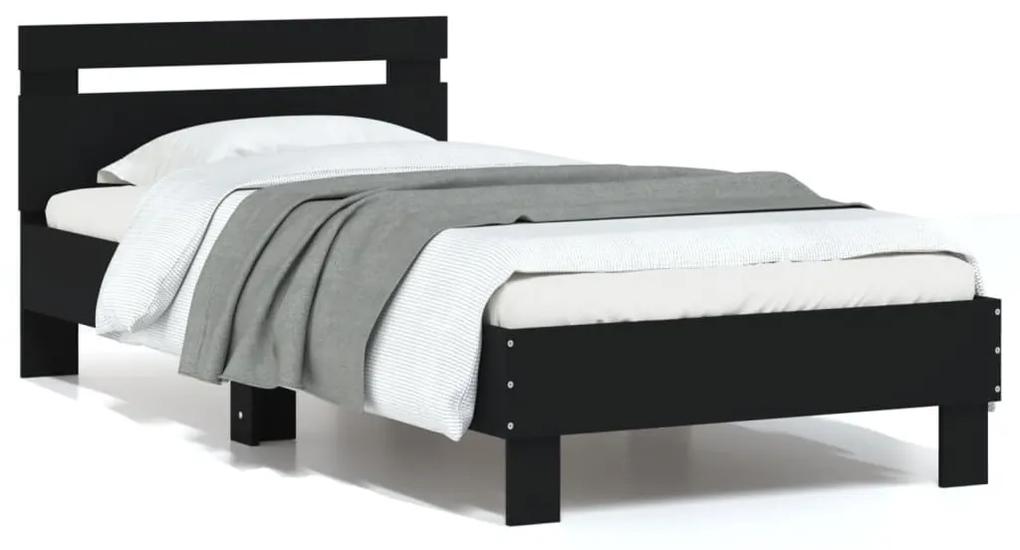 Rám postele s čelom čierny 90x190 cm masívne drevo 838562