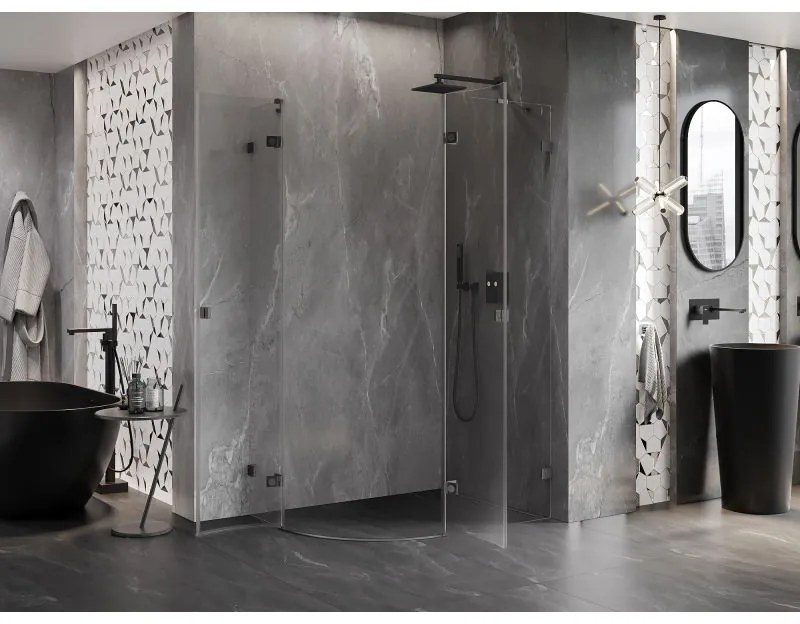 Mexen Lunar, pravý polkruhový sprchový kút 90 x 80 cm, 8mm číre sklo, profil grafit brúsený, 833-090P-080L-66-00