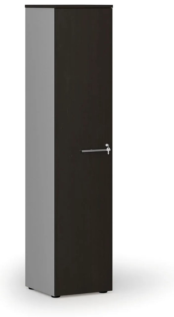 Úzka kancelárska skriňa PRIMO GRAY, 1781 x 400 x 420 mm, sivá/wenge