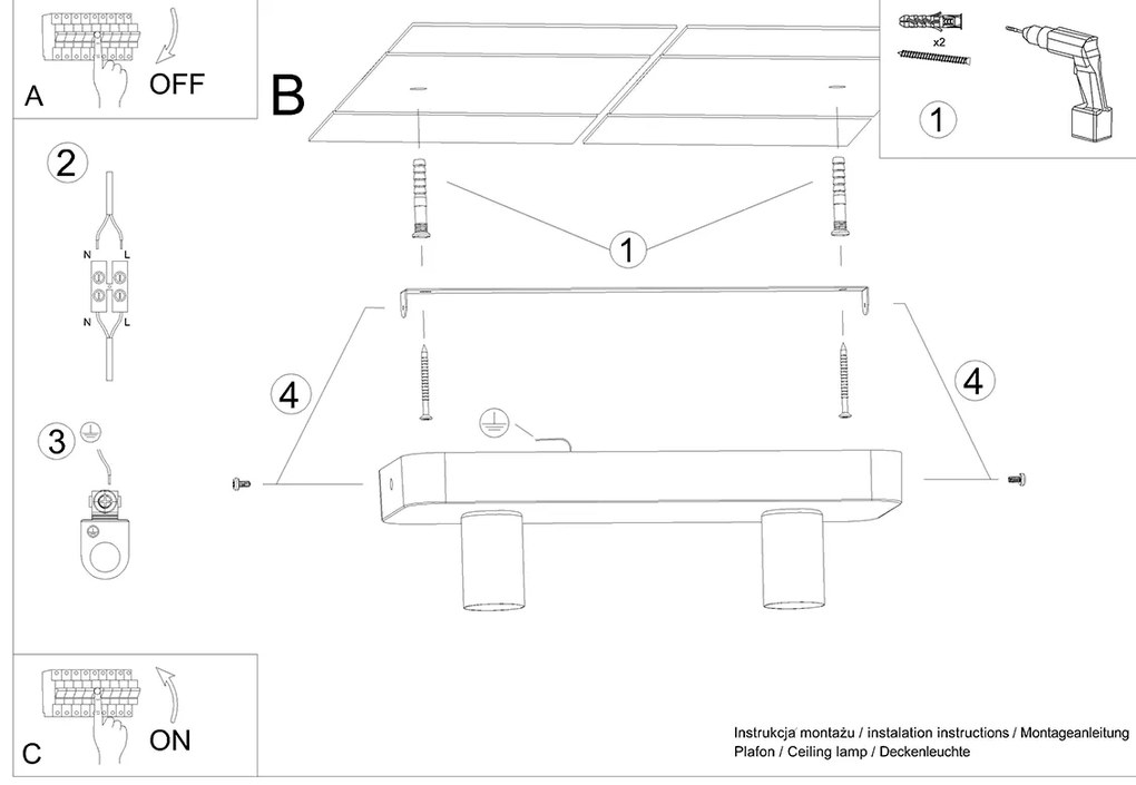Stropné svietidlo Tavo 2, čierne telo svietidla, betón
