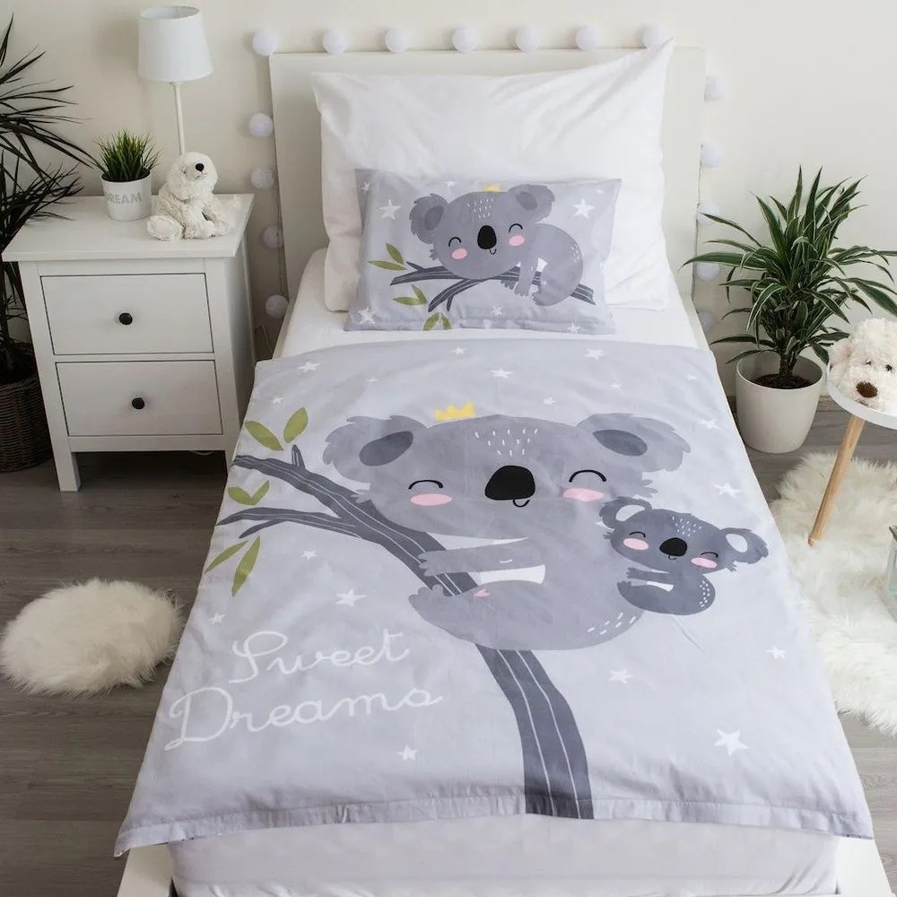 Sivá bavlnená detská obliečka do postieľky 100x135 cm Koala "Sweet Dreams" – Jerry Fabrics