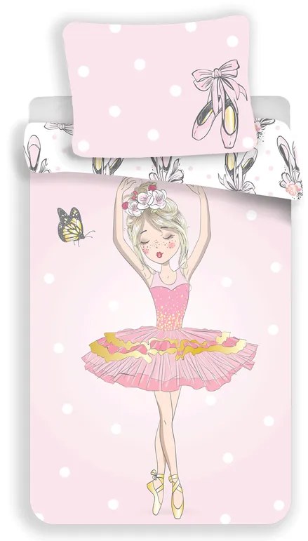 Detské obliečky Balerína 140×200 + 70×90 cm – 100 % bavlna, ružové, jemný baletný dizajn