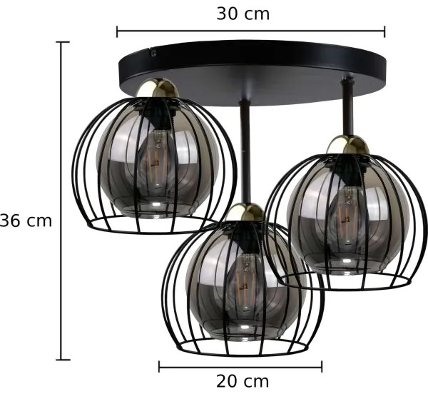 Prisadený luster SOLO BLACK 3xE27/60W/230V pr. 30 cm čierna/zlatá