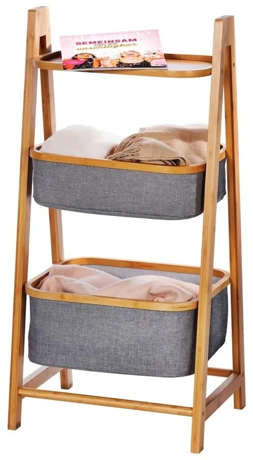 Sivo-hnedý bambusový kúpeľňový regál 44x91 cm Bahari - Wenko