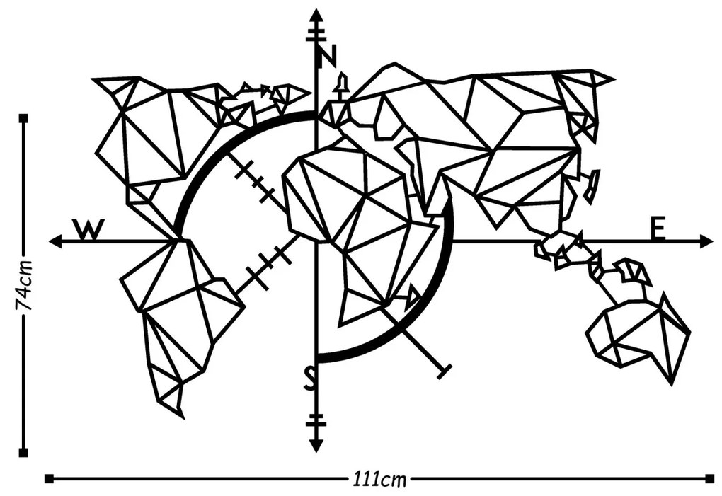 Nástěnná dekorace World Map Metal Decor 2 černá