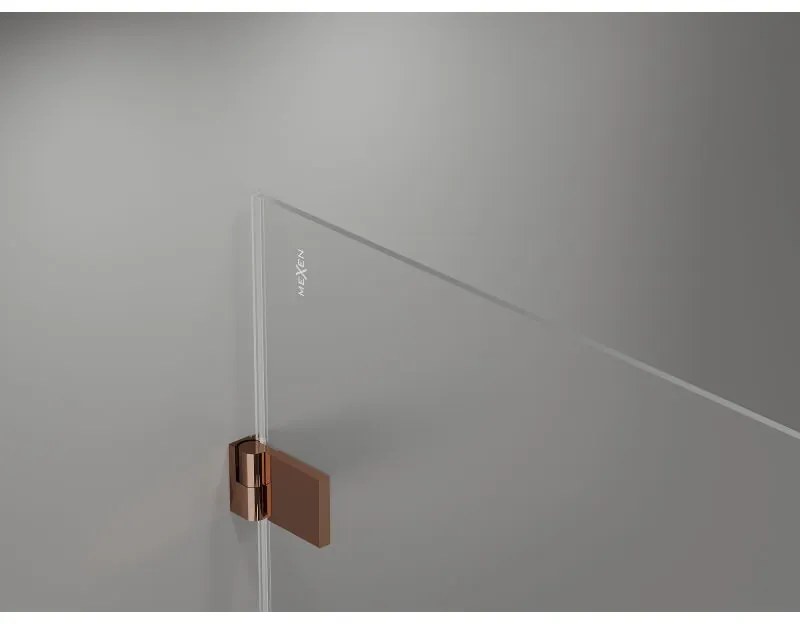 Mexen Lunar-B Duo, výklopný sprchový kút 75 x 75 cm, 8mm číre sklo, profil ružové zlato, 832-075L-075P-60-00