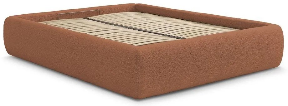 Oranžová čalúnená dvojlôžková posteľ s úložným priestorom/bez čela s roštom 160x200 cm Inera – Bobochic Paris