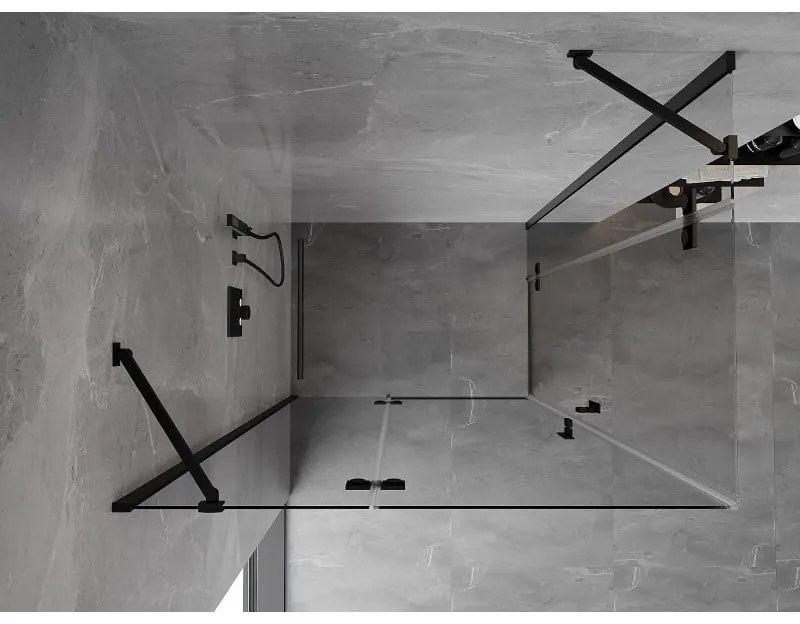 Mexen Mist-H Duo, 2-krídlový výklopný sprchový kút 90 x 80 cm, číre sklo, čierny profil, 8A5-090L-080P-70-00