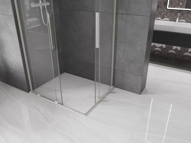 Mexen Velar L Duo, sprchový kút s posuvnými dverami 90 x 80 cm, 8mm číre sklo, brúsená oceľ, 871-090-080-02-03-97