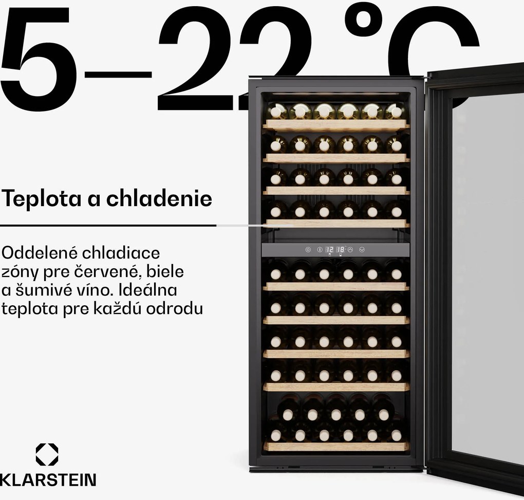Klarstein Vinsider Duo chladnička na víno, 79 fliaš, 2 chladiace zóny, UV ochrana, 9 políc, Dotykové ovládanie