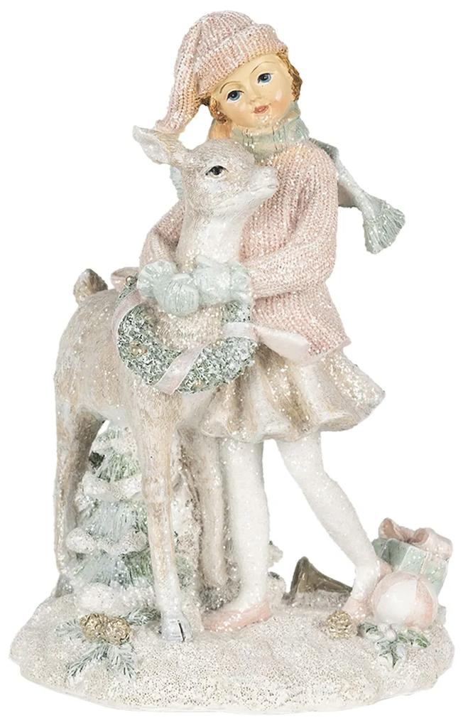 Vianočné dekoratívne soška dievčatká s laní - 13 * 10 * 20 cm