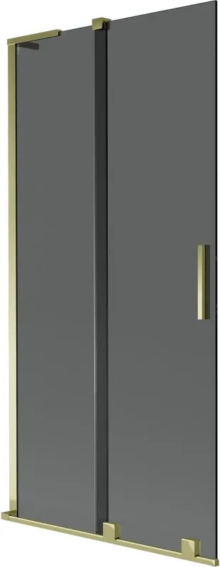 Mexen Velar L, 2-krídlová posuvná vaňová zástena 90 x 150 cm, 8mm šedé sklo, zlatá lesklá, 896-090-003-41-50