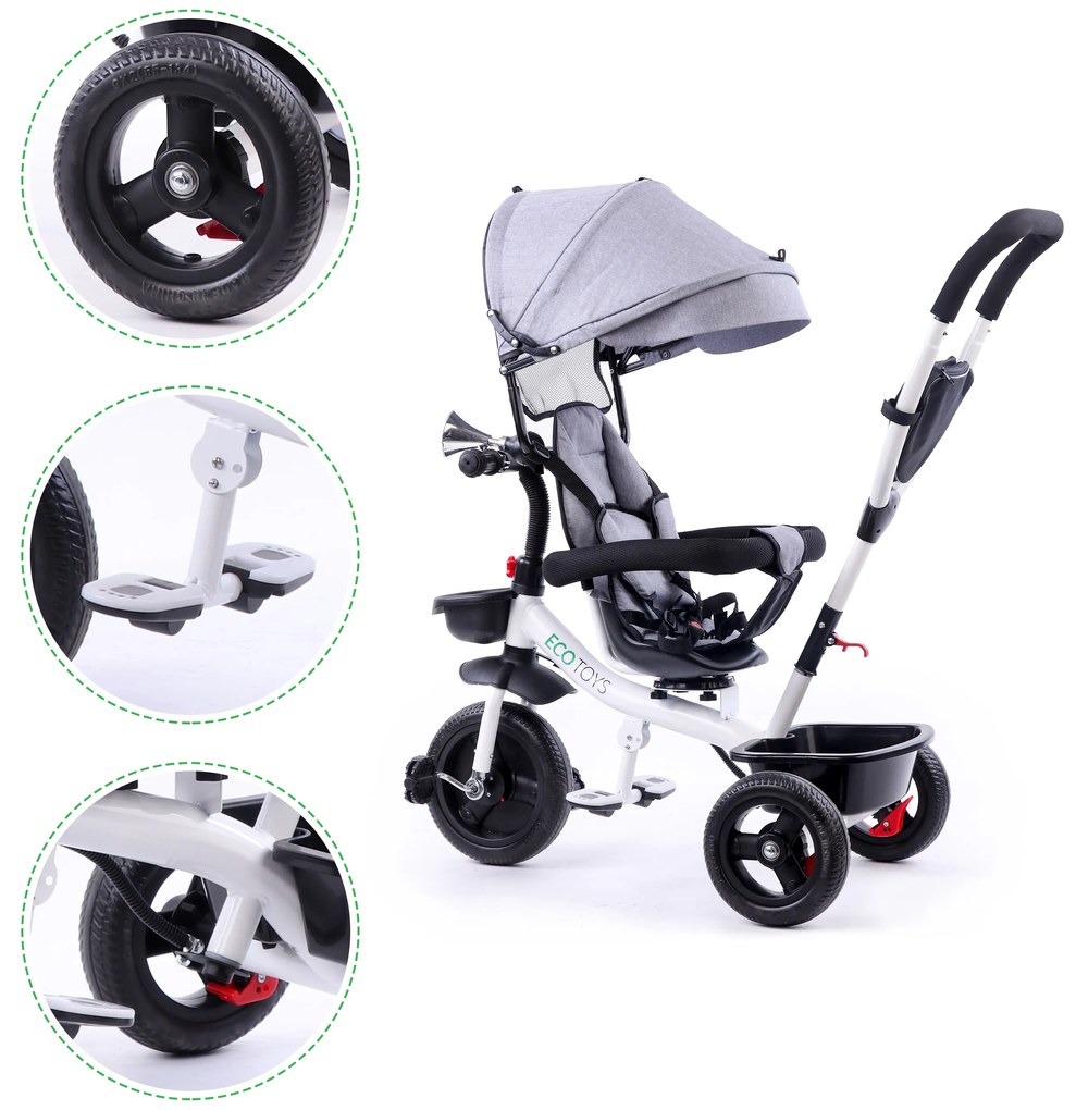 Sivá trojkolka s otočným sedadlom 360°, Ecotoys