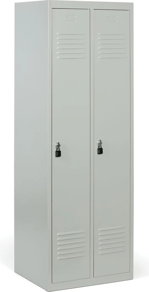 Kovová šatníková skrinka S2, 2-dverová, 1800 x 600 x 500 mm, otočný zámok, sivé dvere