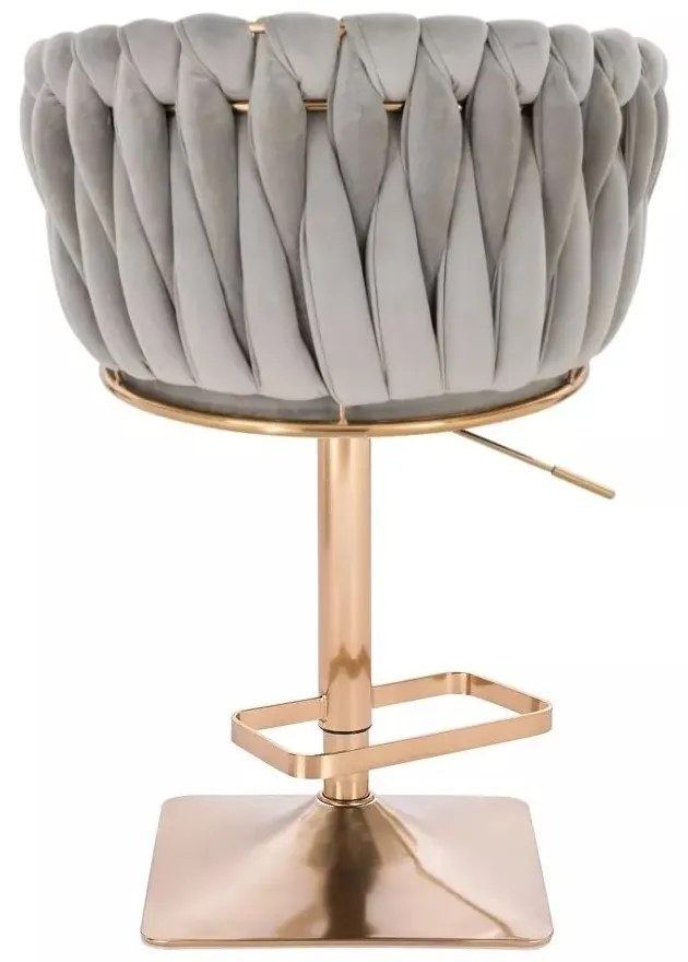 LuxuryForm DESIGN Barová stolička NORDEN VELUR na zlatej hranatej podstave - svetlo šedé