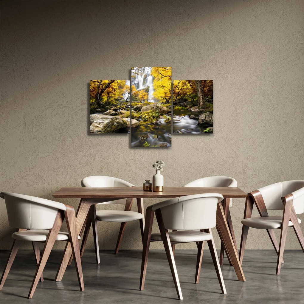 Obraz - Vodopády v jesennej krajine, žlté (90x60 cm)