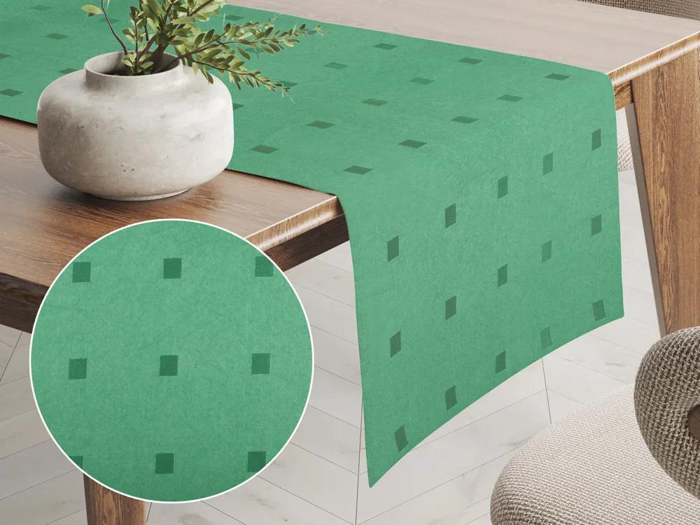 Biante Dekoračný behúň na stôl PM-022 Štvorčeky na zelenom 20x180 cm