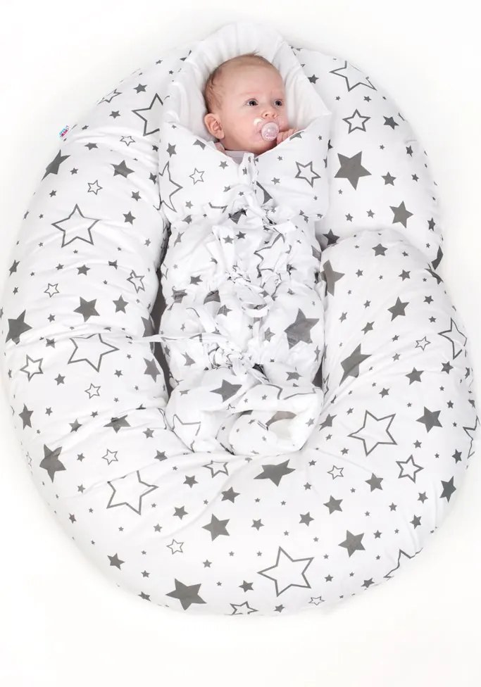 Klasická šnurovacia zavinovačka New Baby biela hviezdy sivé