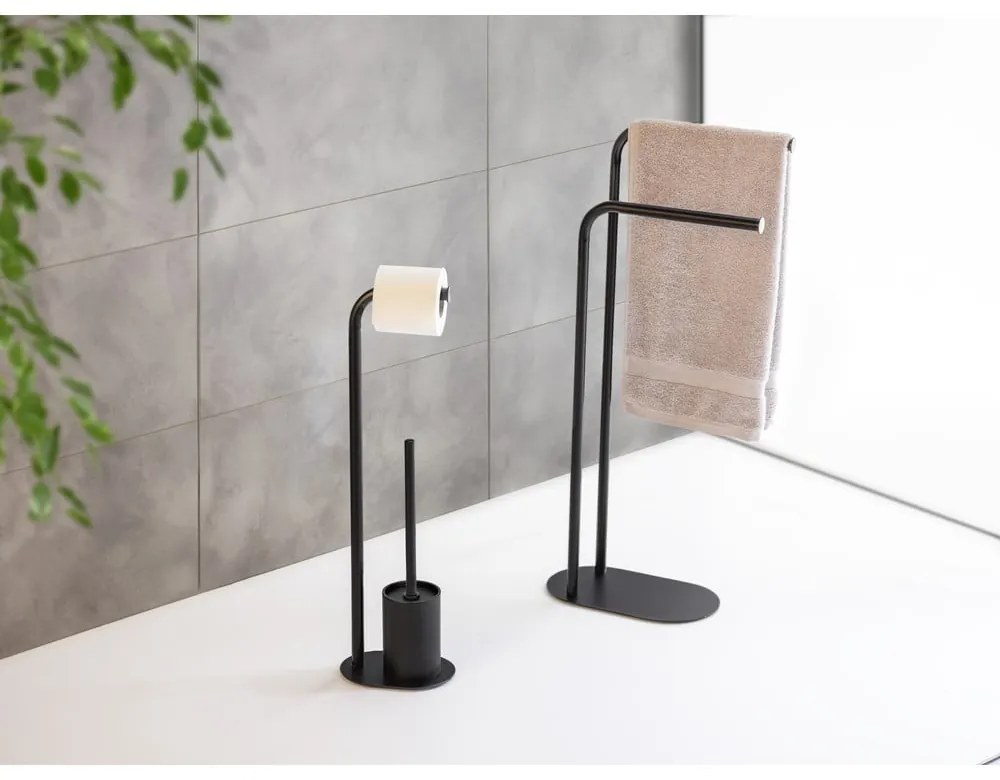 Čierny oceľový stojan na toaletný papier s kefou Levante – Wenko