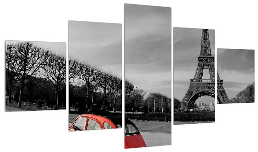 Obraz Eiffelovej veže a červeného auta (K011117K12570)