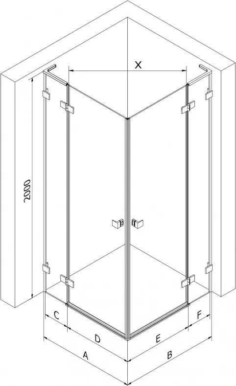 Mexen Lunar, L Duo výklopný sprchový kút 105 x 100 cm, 8mm číre sklo, zlatý matný profil, 834L-105L-100P-55-00
