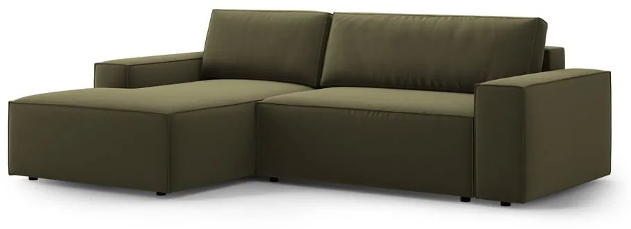 Zelená zamatová rozkladacia/s úložným priestorom rohová pohovka (ľavý roh/s leňoškou) Jodie – Micadoni