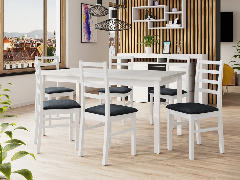 Rozkladací jedálenský stôl so 6 stoličkami AL02, Morenie: Orech - L, Poťahové látky: Zetta 300